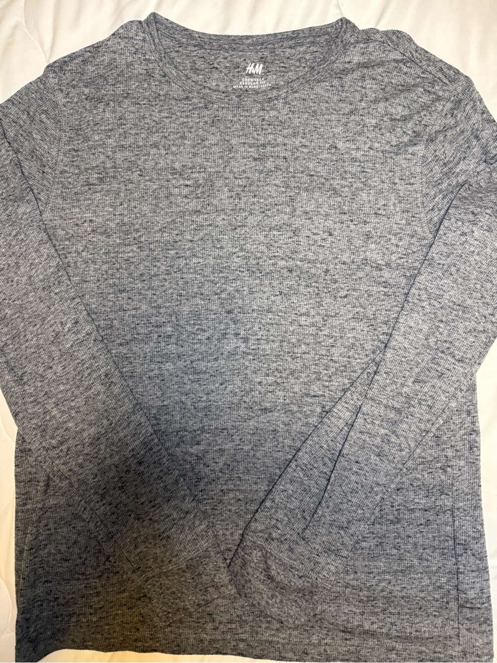 H&M Men's Long Sleeve Heathered Gray Crewneck Shirt